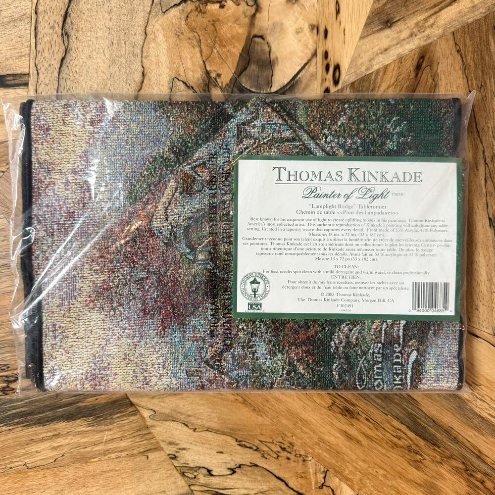NEW 2005 Thomas Kinkade Lamplight Bridge Tapestry Table Runner Painter Light